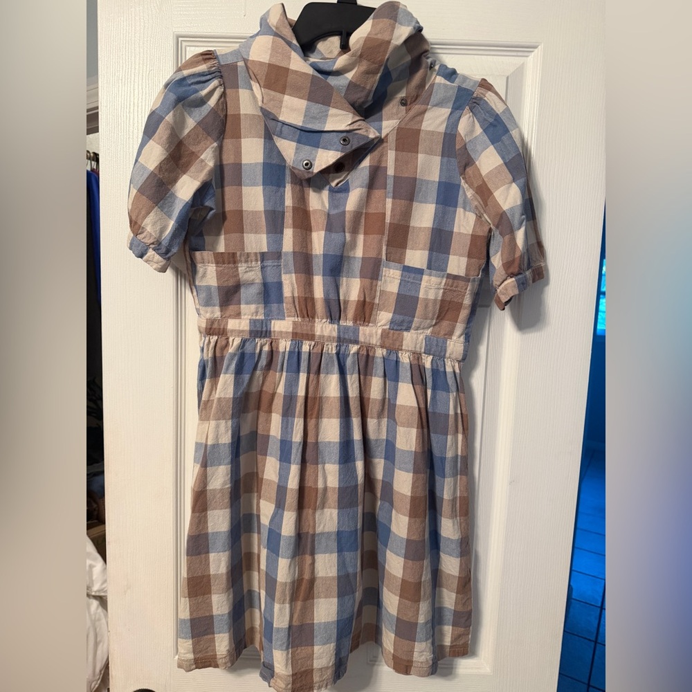 Pepaloves Plaid Cotton Dress with western bandana Collar